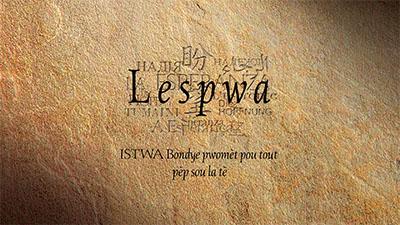 Text "Lespwa" on a textured tan background with faint script behind it.